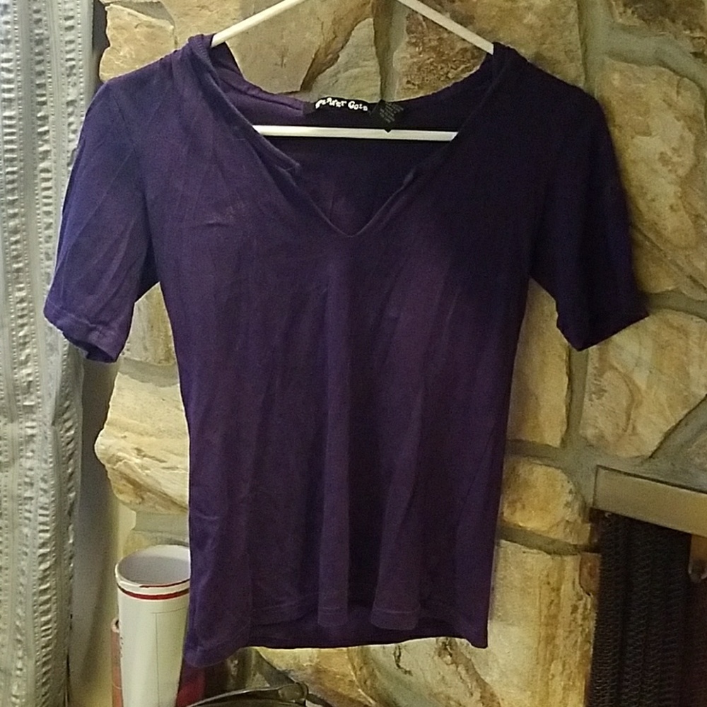 Purple hooded short sleeve tee shirt